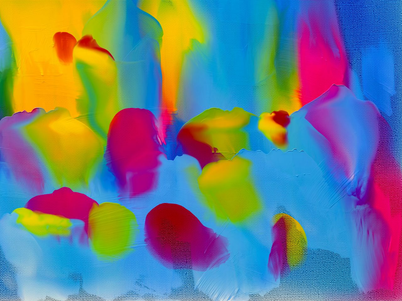 Bright, overlapping layers of paint on canvas